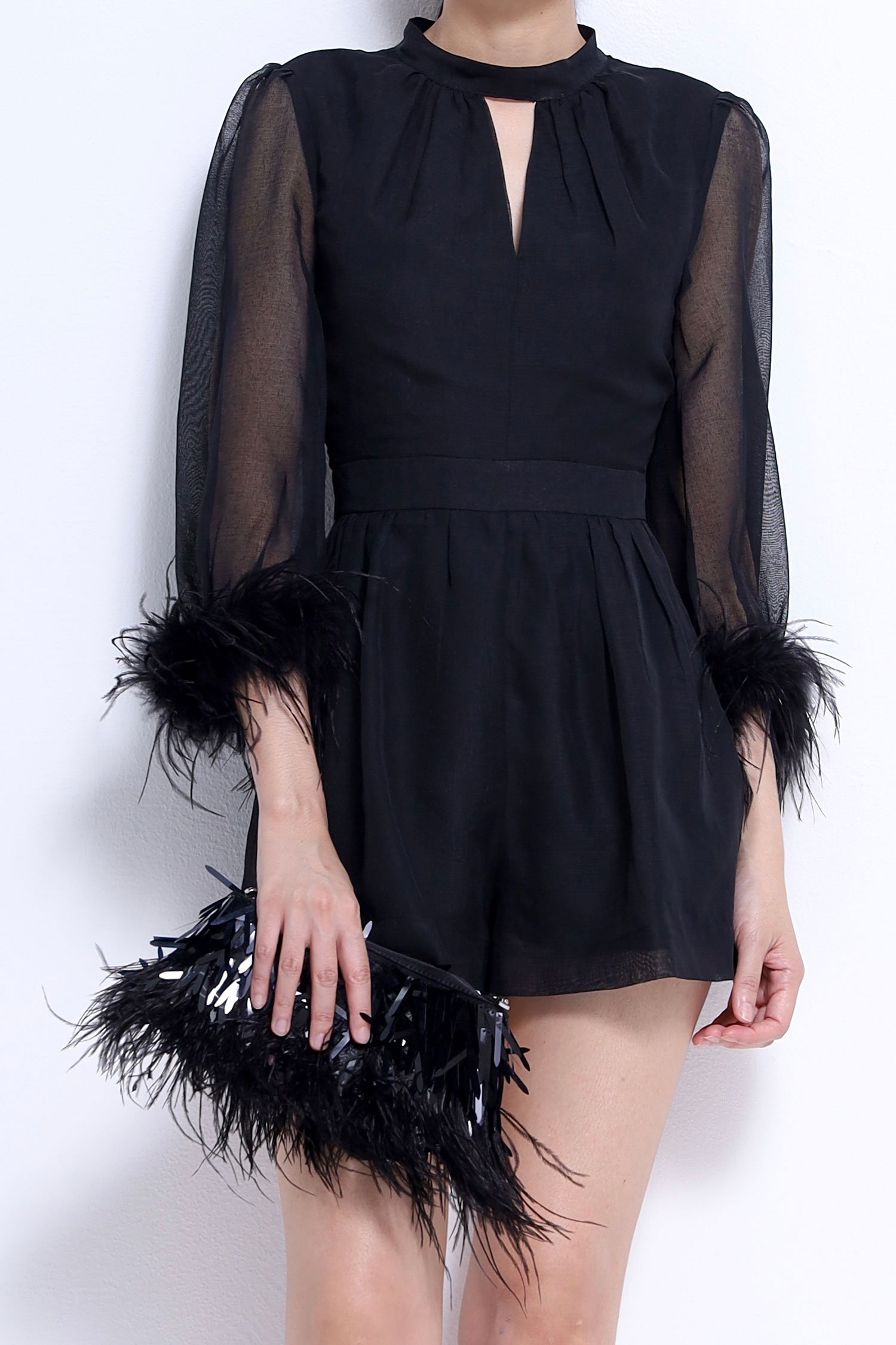 Keyhole Feather-Trim Jumpsuit - Image 15