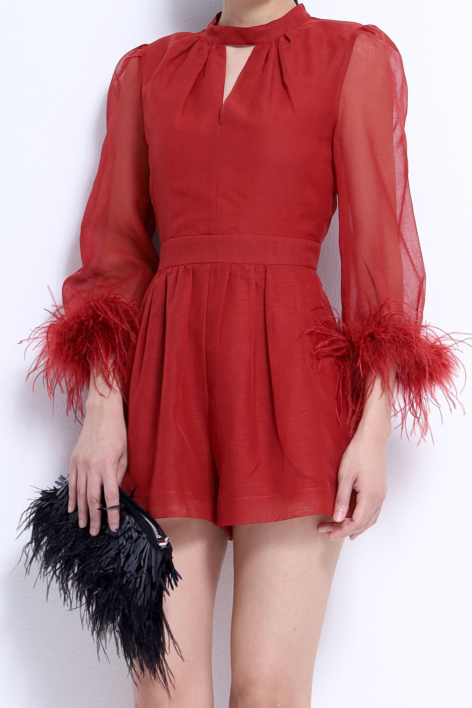 Keyhole Feather-Trim Jumpsuit - Image 10