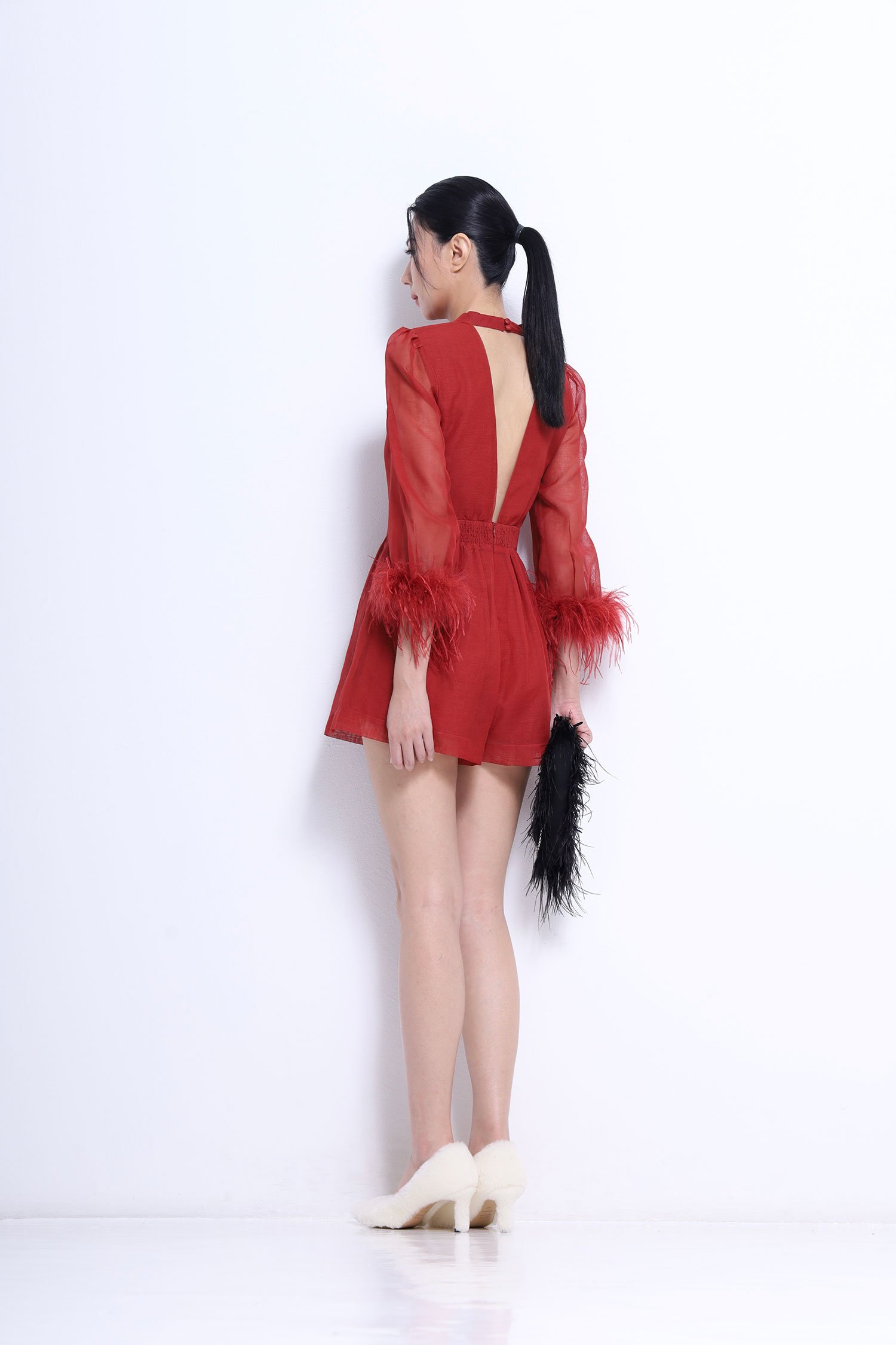 Keyhole Feather-Trim Jumpsuit - Image 9