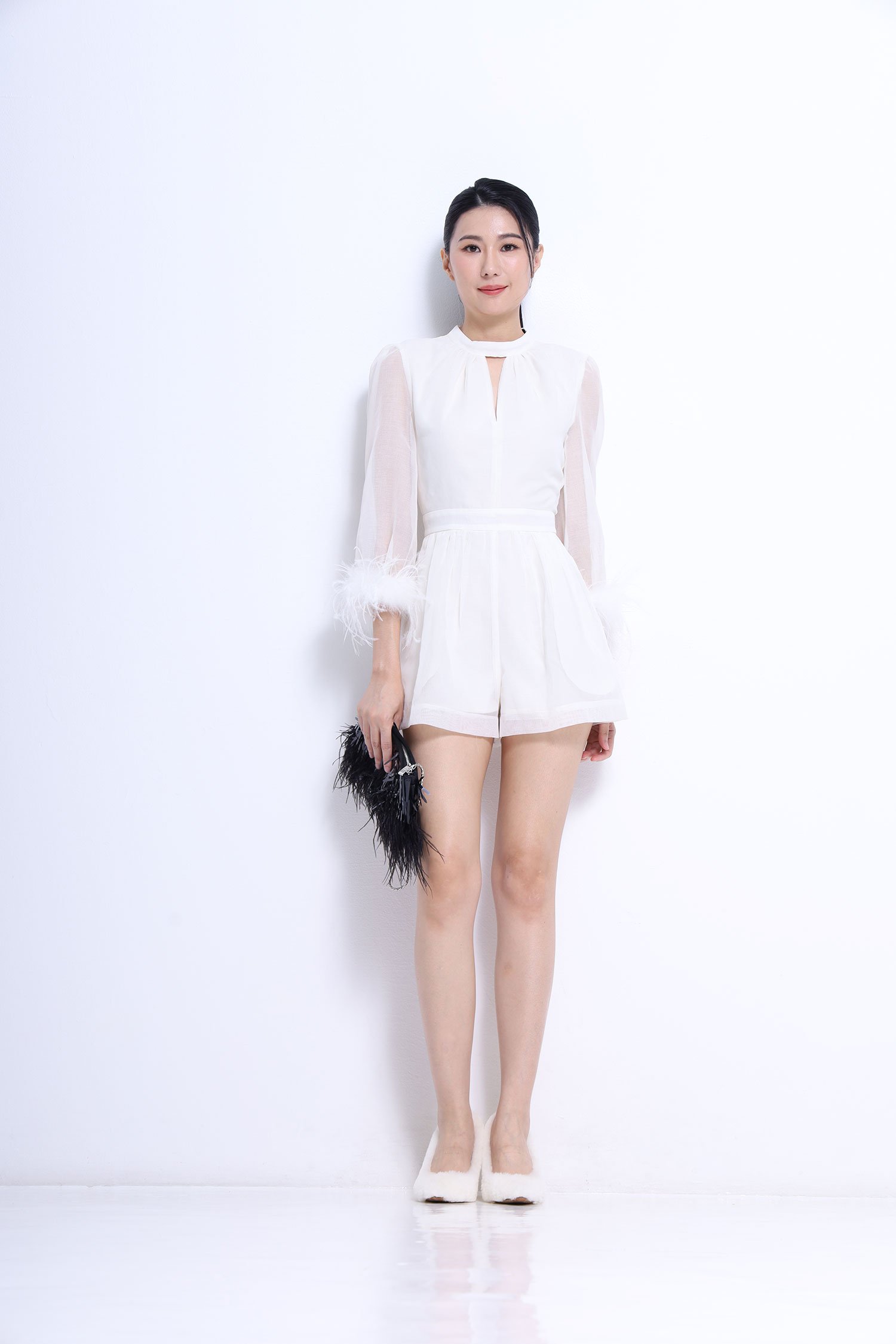 Keyhole Feather-Trim Jumpsuit