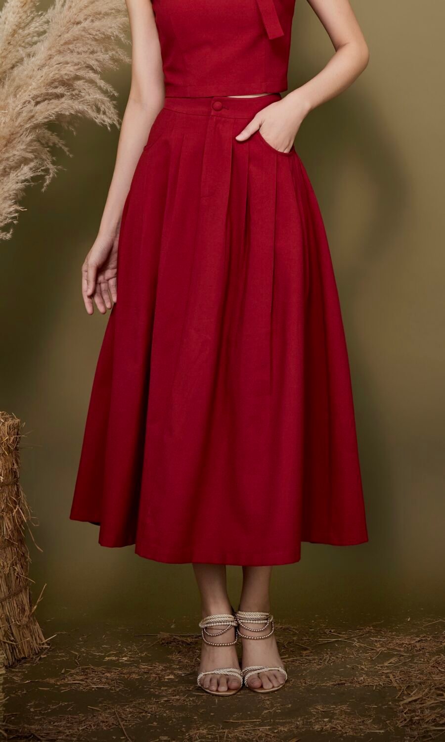 PLEATED A-LINE MIDI SKIRT