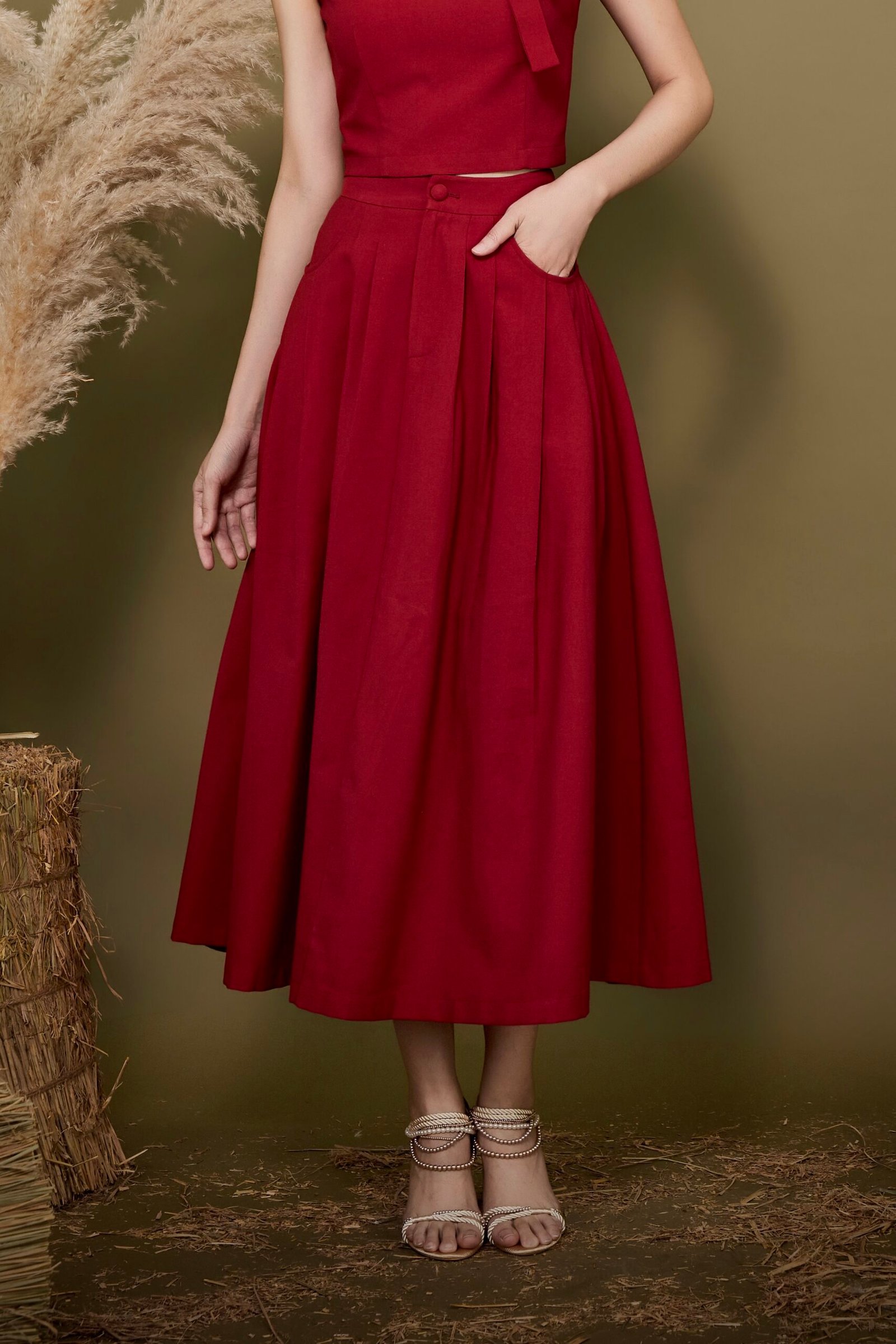 PLEATED A-LINE MIDI SKIRT